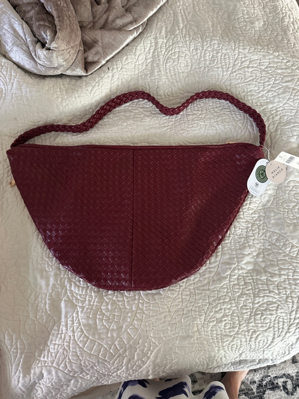 Anthropologie Melie Blanco Woven Half-Moon Shoulder Bag - cranberry